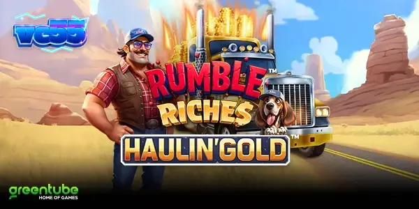 Tampilan visual truk dan gulungan slot dalam permainan Rumble Riches Haulin Gold